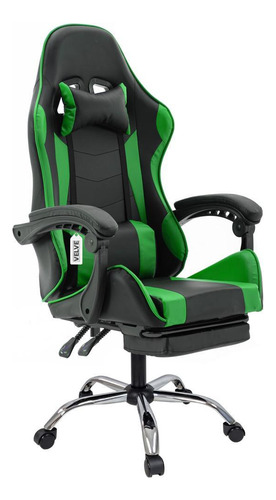Cadeira Gaming Verde Com Descanso dos Pés Velve Cg2.09