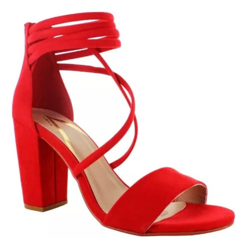 Zapatillas Para Mujer Tacon Ancho Color Rojo Con Cierre