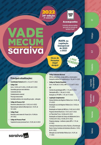 Vade Mecum Saraiva -tradicional - 34ª Ed 2022 2° Semestre