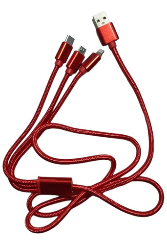 6 Cables De Carga 3 En 1, 1.20m, Cable Pulpo. Rojo Y Rosa