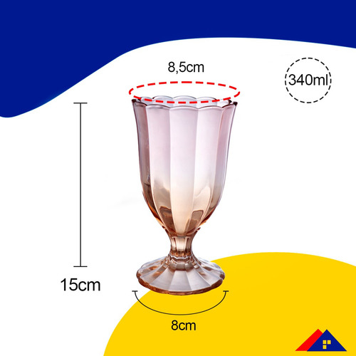 Jogo De 6 Taças Peach Para Água Vinho Vidro 340ml Cor Dupla Cor