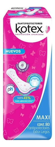 4 Pza Pantiprotectores Kotex Maxi Protección Extra Largos 80