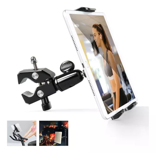 Soporte para tablet de bicicleta giratoria, compatible con iPad teléfono,  soporte de manillar para bicicleta de ejercicio en interiores, bicicleta