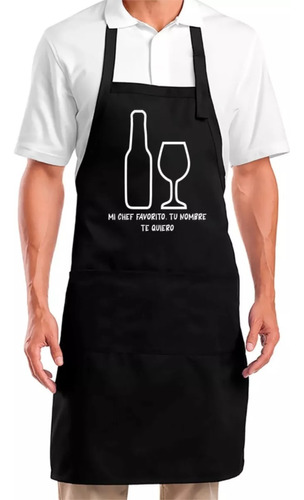Delantal Copa Botella De Vino Mi Chef Personalizado Nombre