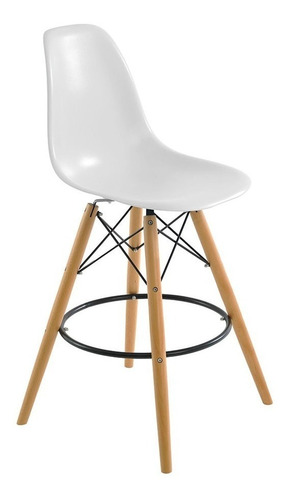 Banqueta Eames Plastico Asiento Alto Base Madera