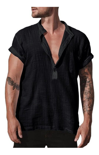 Camisa De Playa Casual De Lino De Manga Corta Para Hombre