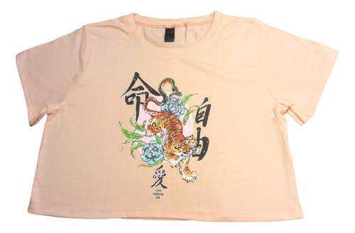 Remera Corta  Tigre Oriental Rosada Manga Corta Talle L / 40