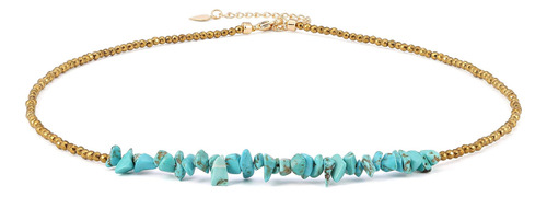 Collar De Barra De Turquesa Y Perla Aobei, Gargantilla Con Y