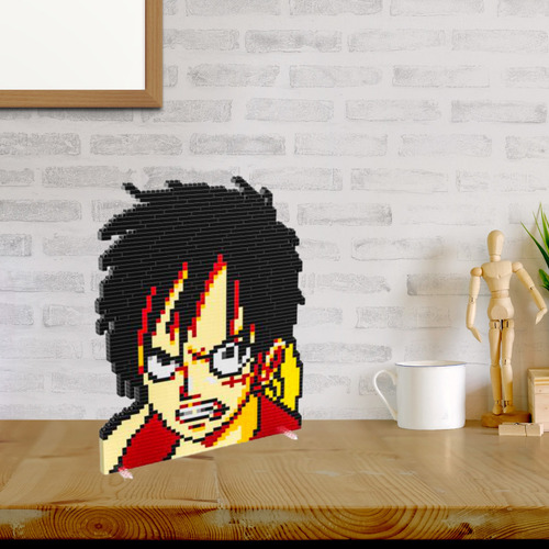 Cuadro 3d One Piece Set Bloques Armables 3d Rostro Pixel Art Cantidad De Piezas 1 Versión Del Personaje Luffy