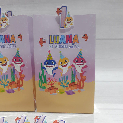 Bolsitas Golosineras Personalizadas - Baby Shark Fondo Rosa