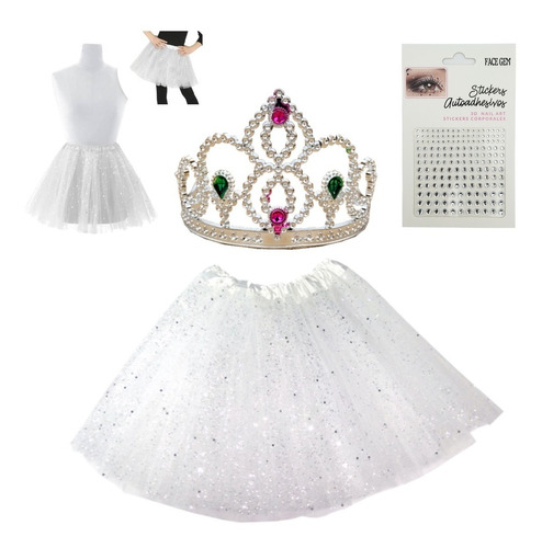 Set Disfraz Economico Tutu Corona Strass Pincesa Bailarina