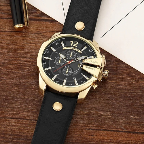 Relógio Curren 8176 Preto Com Dourado Luxo