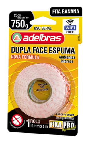 Fita Dupla Face Espuma Adelbras 12mm X 2m (cx. C/ 10 Rolos)