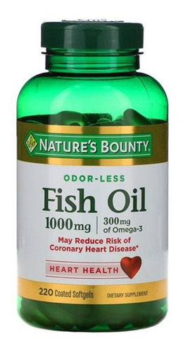 Aceite de pescado Omega 3 de Nature's Bounty, 1000 mg, 220 cápsulas de sabor sin sabor