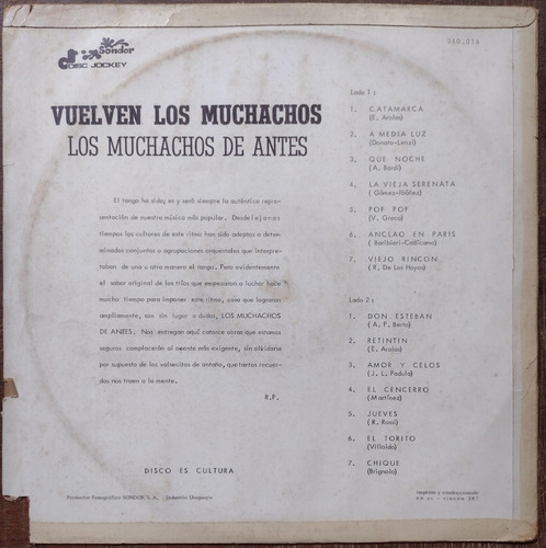 Lp Los Muchachos De Antes Vuelven Los Muchachos Vinil (Usado)