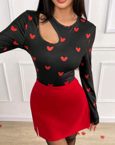 Blusa Estampado De Corazones Con Abertura