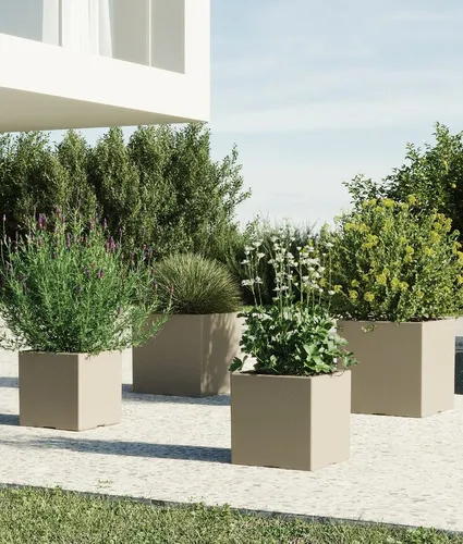 Maceta Plástica Rotomoldeada Modelo Cubo N 40 Moderna Amalfi Color Beige