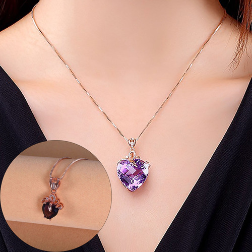 Collar Con Colgante De Amatista En Forma De Corazón De Lujo