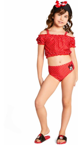 Traje De Baño Minnie Mouse Para Niña Original De Disney