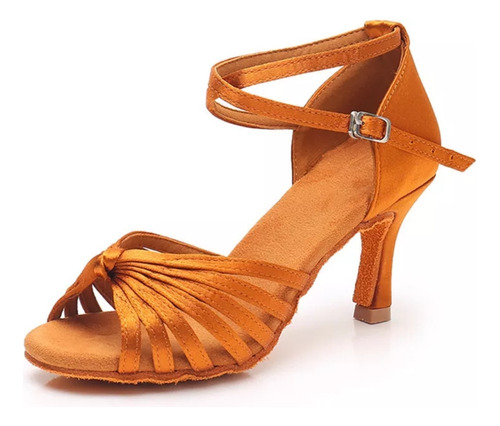 Sandalias De Baile Taco 7 Color Ocre 