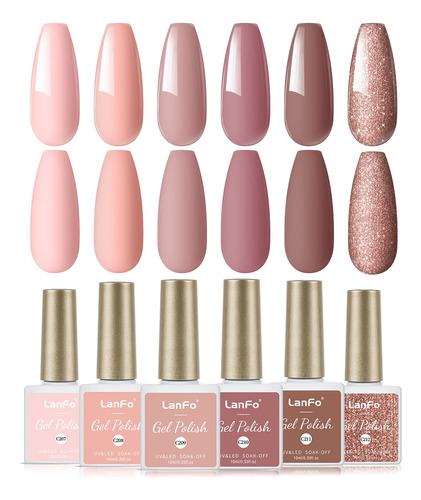 Lanfo Juego De Esmaltes De Uas De Gel Nude De 6 Colores, Esm