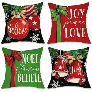 Fundas Decorativas De Navidad Inscripción Believe Noe...