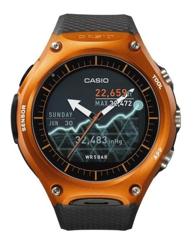 Smartwatch Casio WSD-F10 1.32" caja de  resina  naranja, malla  negra de  uretano