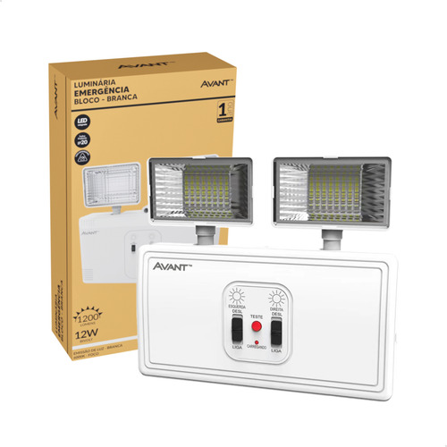Luminária Emergência Bloco 12w 2200 Lúmens 2 Faróis 127/220V Cor Branco 127/220V