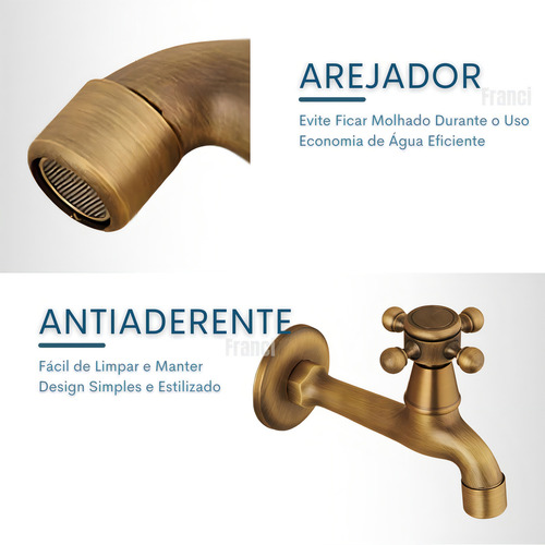 Torneira Parede Bronze Cruzeta Banheiro Lavabo Jardim Retro