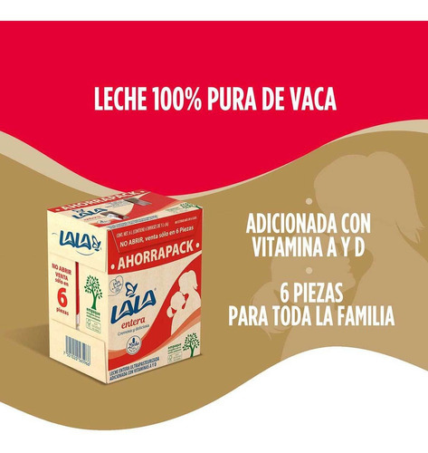 Leche Lala Entera 6 Pack De 1l C/u