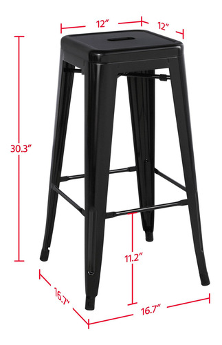 Taburetes De Bar De Metal 76 Cm 4 Sillas Apilables Negras