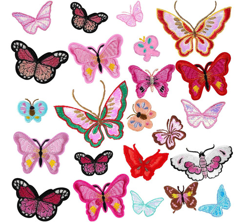 23pcs Mariposa Hierro Parches Rosa, Varios Formas Marip...