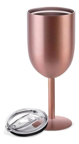 Taça Copo Térmico De Gin Vinho Chá Café 480ml Parede Dupla Cor Rosé