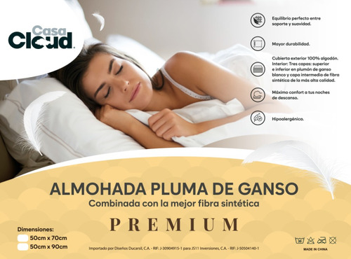Almohada Casa Cloud Premium, Plumón De Ganso