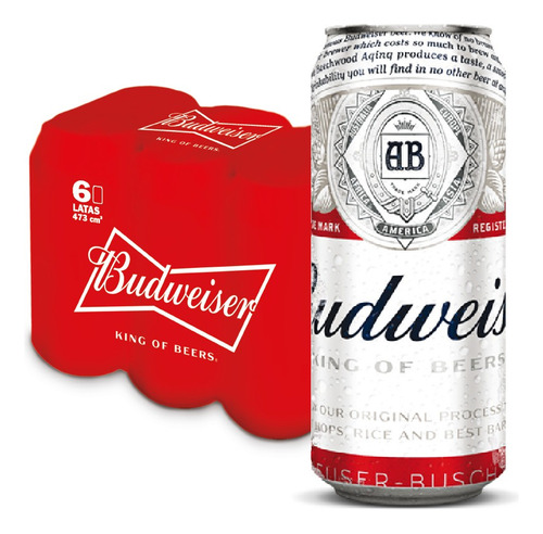 Cerveza Budweiser American Adjunct Lager lata 473 mL 6 unidades