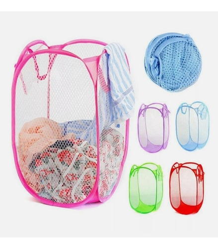 Imagen 3 de 9 de Canasto Malla Para La Ropa Plegable Lavandería Organizador