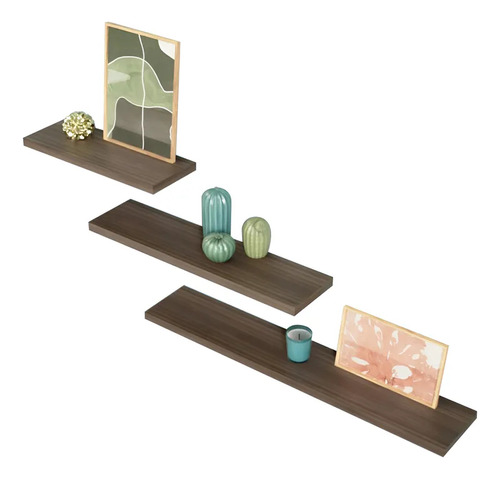 Set 3 Repisas Flotantes Distintas Medidas 80x60x40 Cm Color Nogal Neo