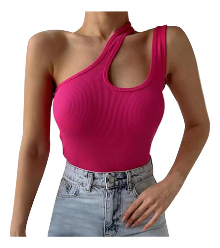 Top Corto Con Tirantes Irregulares De Punto Liso A La Moda P