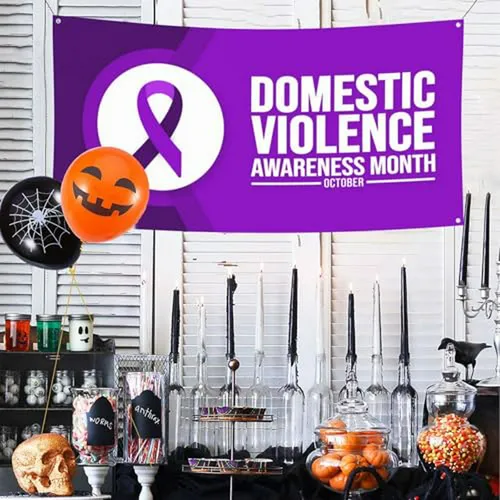 Banner Morado Mes De Concientización Sobre La Violencia Domé