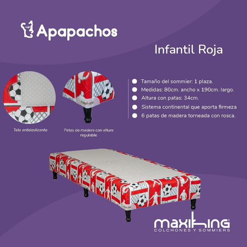 Sommier Y Colchón Maxiking Una Plaza Infantil Rojo