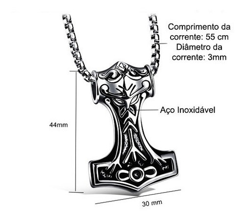 Colar Masculino Com Pingente Martelo De Thor Mjölnir Viking