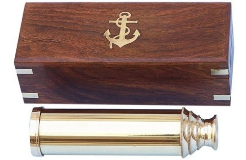 Hampton Nautical Captain's Brass Spyglass Telescope With Ros