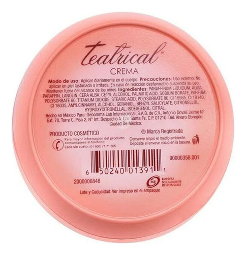 Crema Teatrical Con Rosas Y Lanolina Tarro Con 230 G
