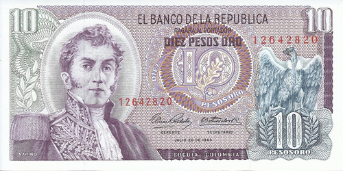 Colombia 10 Pesos 20 Julio 1964