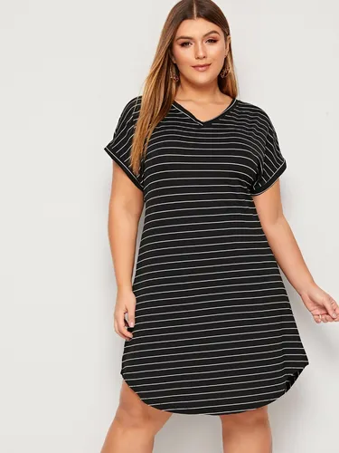 Vestido Licrado Rayas Largo Curvy Plus Size Gorditas 1xl
