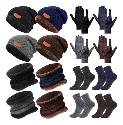 16 Piezas Gorro Invierno, Bufanda, Guantes, Conjunto Gorro Y