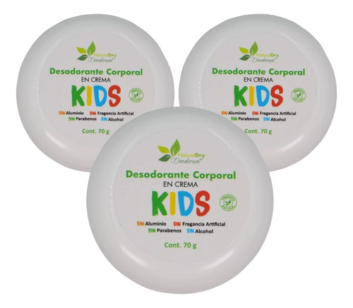 3 Pack Desodorante Naturaldry Kids 70g Natural Elimina Olor