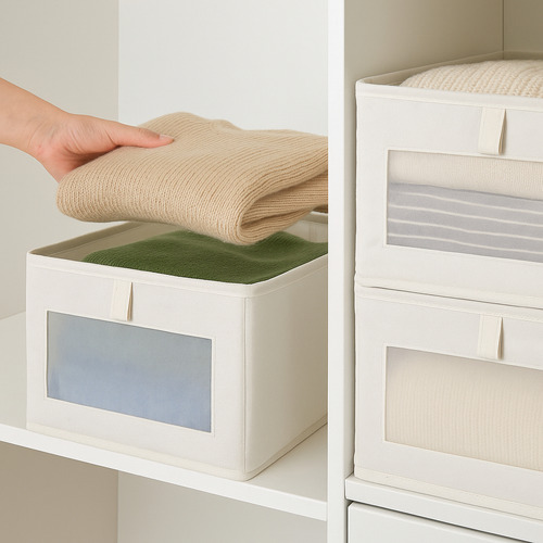Kit 2 Cestos Organizador De Tecido Guarda-roupa E Gavetas Bege