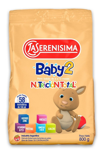 Imagen 1 de 3 de Leche Bebe La Serenisima Baby 2 X800gr 8 Pouch Nutricia Bago
