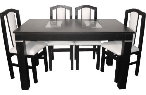 Oferta Mesa  Negra 1.40 + 4 Sillas Asiento Y Respaldo